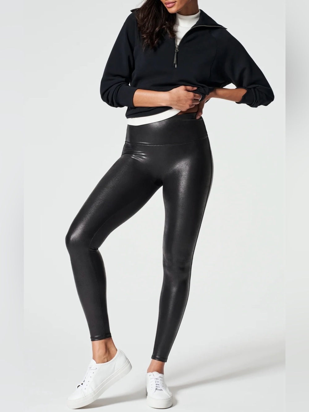 SPANX Faux-Leather High-Rise Leggings - Black Size Large L